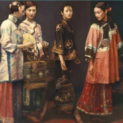 Chen Yifei Original: 'Beauties on Promenade' - Classic Chinese Art Elegance for Collector's Gallery