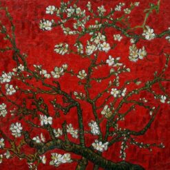 Van Gogh's Almond Blossom: Hand-Painted Oil Painting with a Vibrant Red Background