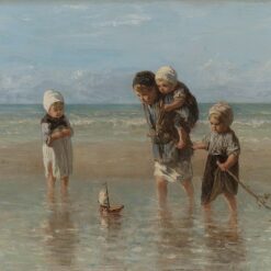 DaFen Oil Painting Studio Custom Reproduction of Jozef Israëls' Impressionist Classic "Children of the Sea", Exquisite Brushstrokes, Personalized
