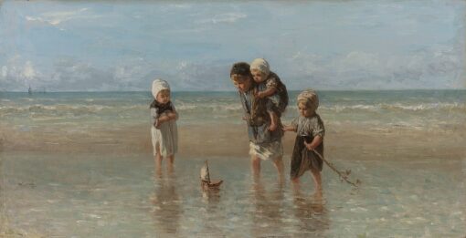 DaFen Oil Painting Studio Custom Reproduction of Jozef Israëls’ Impressionist Classic “Children of the Sea”, Exquisite Brushstrokes, Personalized
