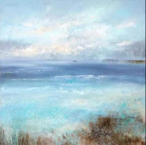 Abstract Minimalist Sea and Beach Oil Painting – Hand-Painted Canvas Wall Art Decor, Ready to Hang