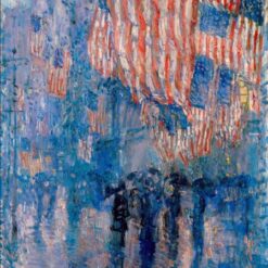 Childe Hassam Inspired Avenue in the Rain Oil Painting - Vibrant Cityscape Art