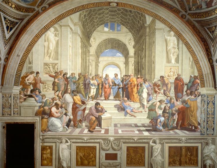 Raphael’s “The School of Athens” – Hand-Painted Oil Painting on Canvas, Renaissance Masterpiece Reproduction, Elegant Wall Decor, Ready to Hang