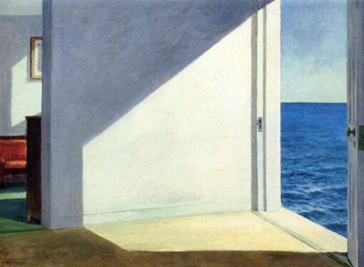 Zimmer am Meer inspiriert Ölgemälde - Edward Hopper Stil Seaside Interior Art, handgefertigt in Dafen Village Studio, perfekt für Zuhause oder Galerie Dekor