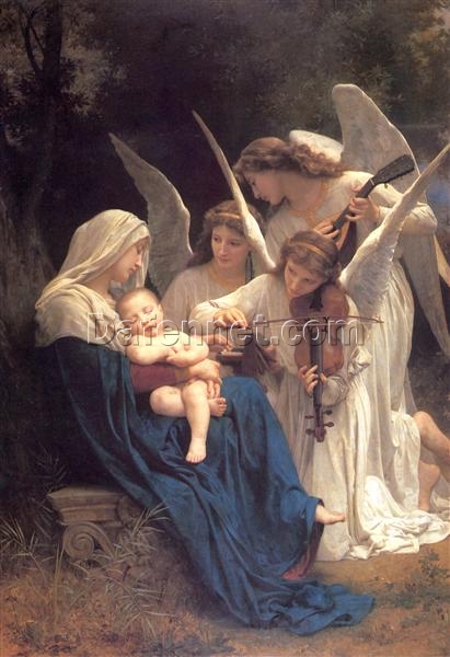 William-Adolphe Bouguereau’s “Song of the Angels” – Hand-Painted Oil Painting on Canvas, Classic French Art Reproduction, Elegant Wall Decor, Ready to Hang