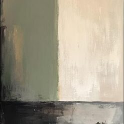 Large Green and Beige Abstract Painting – Minimalist Wall Art for Modern Decor by Dafen Village Studio