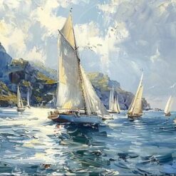 Hand-Painted White Sailboat Oil Painting on the Sea - Dafen Village Studio Original Artwork