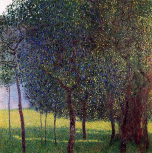 Gustav Klimt ‘Fruit Trees’ 1901 Oil Painting – Beautiful Art Nouveau Landscape with Blooming Fruit Trees