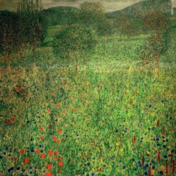 Hand-painted Gustav Klimt 'Garden Landscape' – Iconic Art Nouveau Landscape with Flourishing Nature