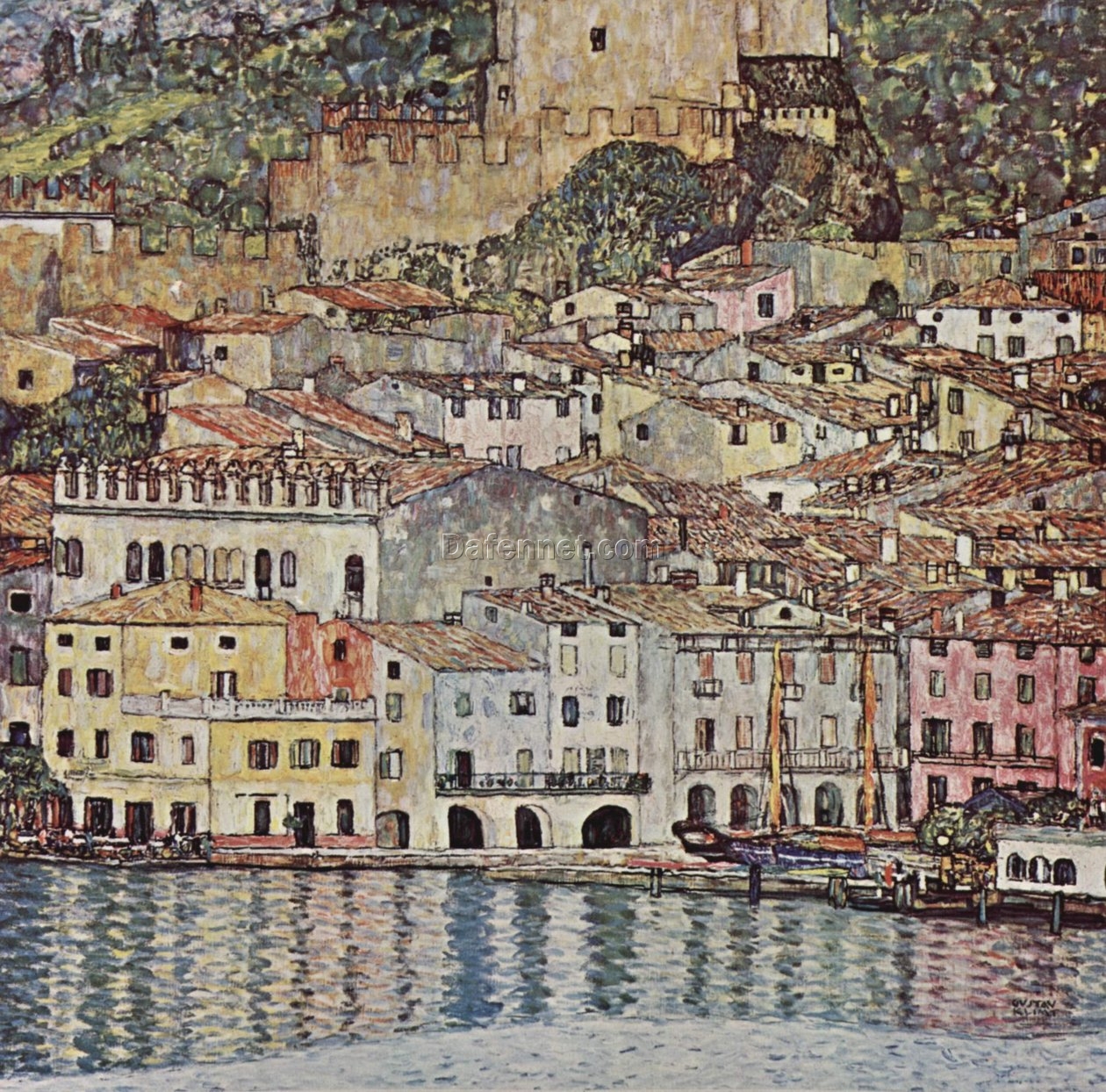 Gustav Klimt ‘Malcesine on Lake Garda’ 1913 Oil Painting Reproduction – Scenic Art Nouveau Town Painting for Sale