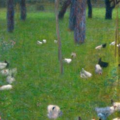 Gustav Klimt 'After the Rain Garden with Chickens in St. Agatha, 1898' Oil Painting – Art Nouveau Rural Scene on Canvas
