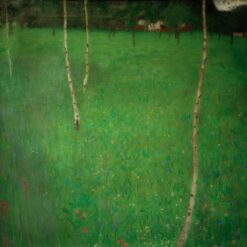 Buy Gustav Klimt 'Farmhouse with Birches' Oil Painting – Elegant Art Nouveau Rural Village and Nature Artwork