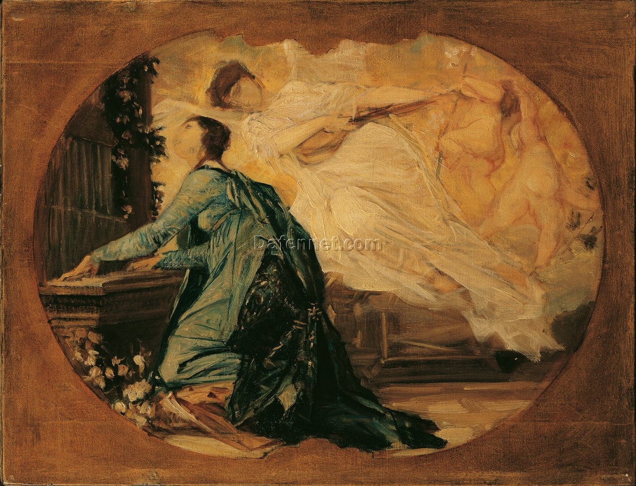 Gustav Klimt ‘Design for the Allegory of Music (Organ Player)’ Oil Painting – Art Nouveau Representation of Music and Female Figure