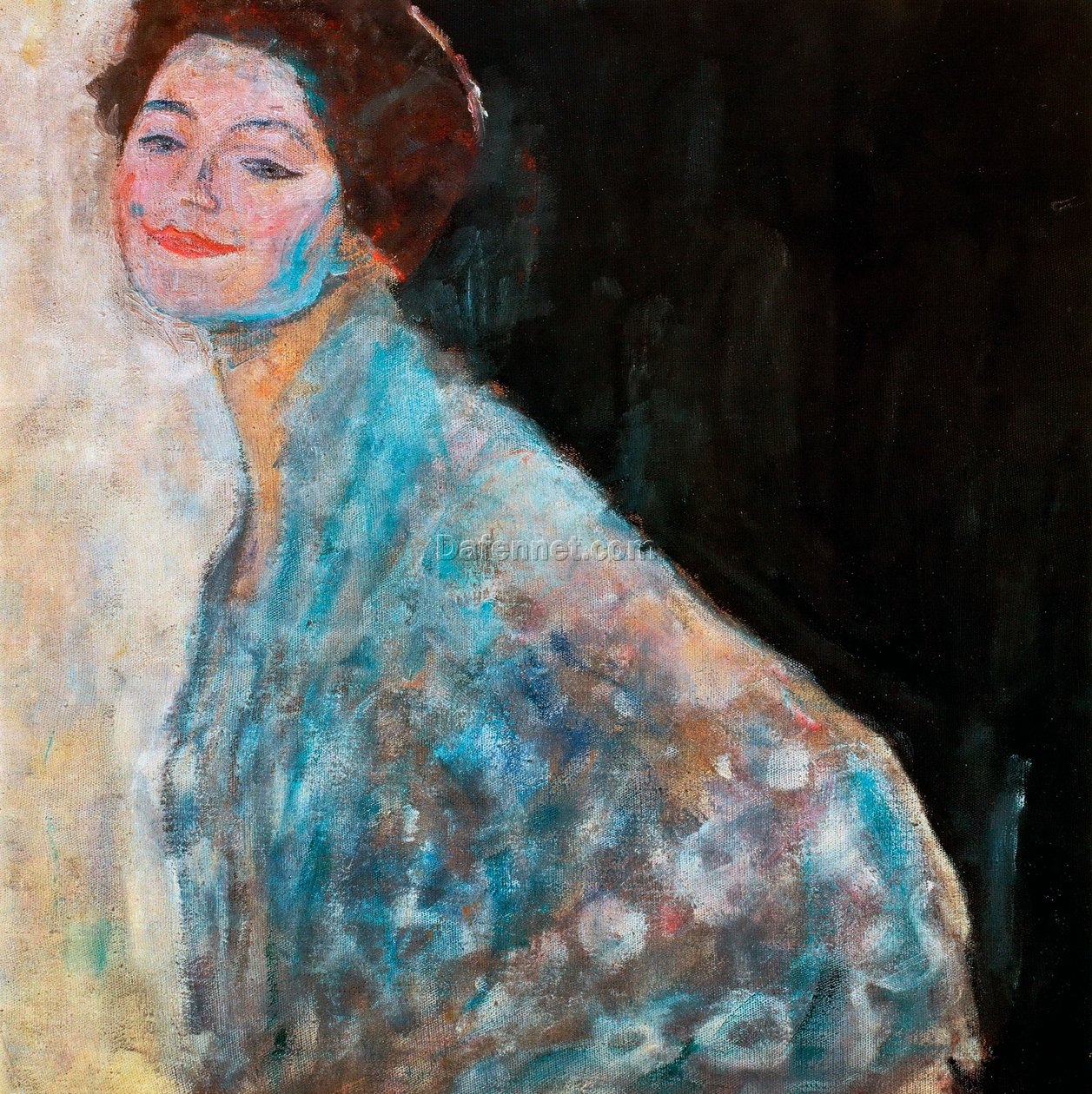Hand-painted Gustav Klimt ‘Portrait of a Lady in White (Unfinished)’ – Stunning 1917 Art Nouveau Oil Portrait