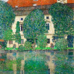 Hand-painted Gustav Klimt 'Schloss Kammer on Lake Attersee III' 1910 Oil Painting – Stunning Art Nouveau Lake and Castle Scene