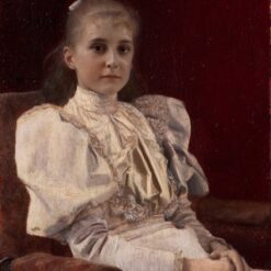 Hand-painted Gustav Klimt 'Seated Young Girl' – Iconic Art Nouveau Portrait of a Young Woman in Quiet Contemplation