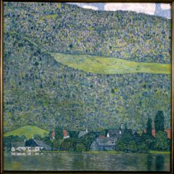 Hand-painted Gustav Klimt 'View of Chateau Unterach on Lake Attersee' 1915 Oil Painting – Iconic Art Nouveau Scene of Chateau and Lake