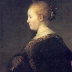 Hand-painted Rembrandt 'A Young Woman in Profile with a Fan' 1632 – Captivating Portrait of 17th Century Elegance