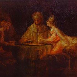 Rembrandt 'Ahasuerus, Haman, and Esther' 1660 – A Dramatic Biblical Scene Captured in Detail