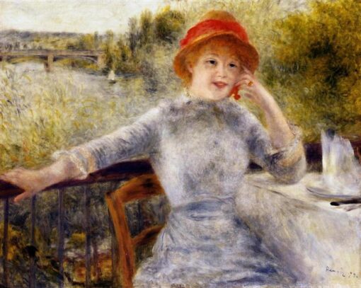 Reproduction sur toile sur mesure du tableau de Pierre-Auguste Renoir “ Alphonsine Fournaise sur l'île de Chatou ”, 1879 – Tableau sur toile de haute qualité | Village de Dafen