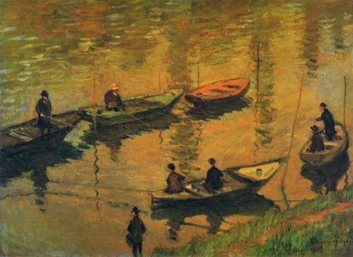 Hand-Painted Claude Monet ‘Anglers on the Seine at Poissy’ 1882 Oil Painting – Stunning Impressionist Artwork from Dafen Village Studio