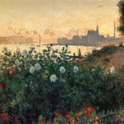 High-Quality Custom Oil Painting of Argenteuil, Flowers by the Riverbank (1877) by Claude Monet – Created by Skilled Artists in Dafen Village