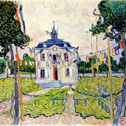 Hand-Painted Van Gogh Auvers Town Hall on 14 July 1890 – Historic 1890 Landscape Art by Dafen Village Studio