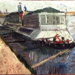 Hand-Painted Van Gogh Bathing Float on the Seine at Asnieres 1887 – Scenic River Landscape by Dafen Village Studio