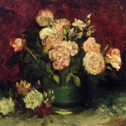 Hand-Painted Van Gogh Bowl with Peonies and Roses 1886 – Elegant Floral Still Life by Dafen Village Studio