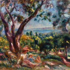 Premium Reproduction of "Cagnes Landscape with Woman and Child" by Pierre-Auguste Renoir – Hand-Painted Southern French Landscape from Dafen Village