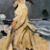Camille on the Beach by Claude Monet - Beautiful Seaside Impressionist Painting Reproduction by Dafen Village Studio