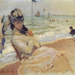 Camille on the Beach at Trouville (1870) by Claude Monet – Original Impressionist Seascape Painting from Dafen Village Studio