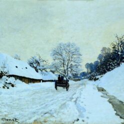 Claude Monet Cart on the Snow Covered Road with Saint-Simeon Farm – High-Quality 1865 Winter Scene Oil Painting by Dafen Village Artisans