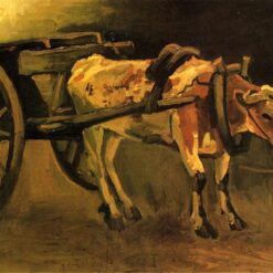 Hand-Painted Van Gogh Cart with Red and White Ox 1884 – Rustic Farm Scene by Dafen Village Studio