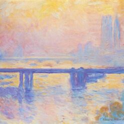Hand-Painted Oil Painting of Charing Cross Bridge, 1903 by Claude Monet - Perfect for Living Room Decor