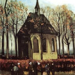 Authentic Van Gogh Congregation Leaving the Reformed Church in Nuenen Replica – Classic 1884 Religious Artwork by Dafen Village Artists