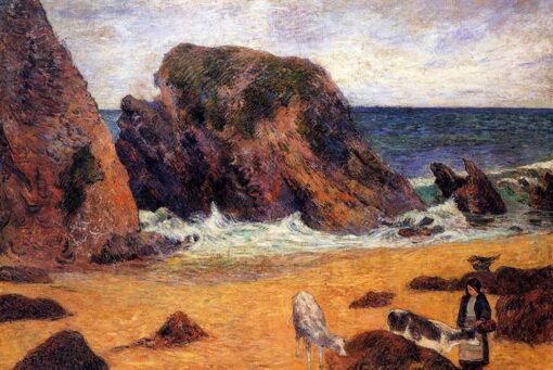 Paul Gauguin “Kühe am Meeresufer” 1886 – Ölgemälde-Reproduktion | Friedliche Landschaft mit Kühen am Meer