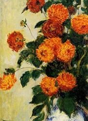 Dahlias by Claude Monet, 1883 - Hand-Painted Floral Masterpiece for Home Decor, Dafen Village Studio