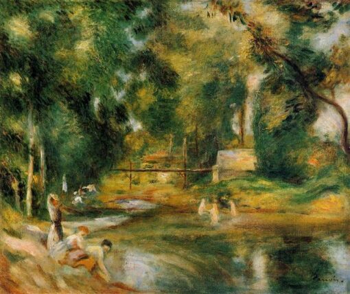 Renoir “Essoyes Landscape Washerwoman and Bathers” 1900 – Premium Oil Painting Reproduction from Dafen Village Art Studio