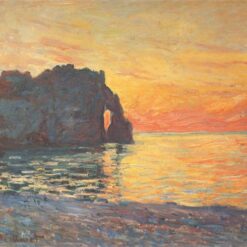 Claude Monet Etretat Cliff of d'Aval Sunset Landscape - Stunning Impressionist Ocean View