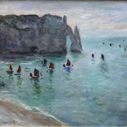 Classic Etretat: The Aval Door Fishing Boats Leaving the Harbour by Claude Monet | Hand-painted Oil Painting for Home Décor | Dafen Village Studio Art