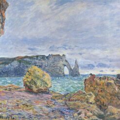 Hand-painted Etretat, the Beach and the Porte d'Aval by Claude Monet (1883), Custom Oil Painting by Dafen Village Artists