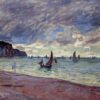Impressionist Seascape – Fishing Boats by the Beach and the Cliffs of Pourville (1882) Oil Painting, Custom Handmade