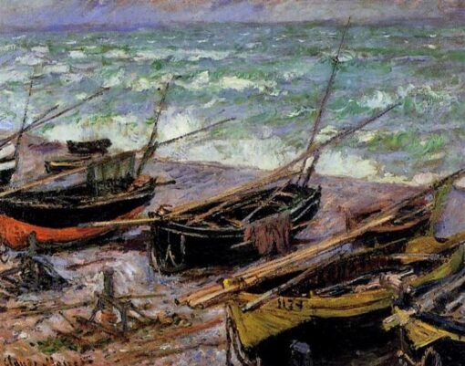 Premium Reproduktion von Fischerboote (1885) von Claude Monet - Handgemalte Seelandschaft Öl Kunst von Dafen Village Studio