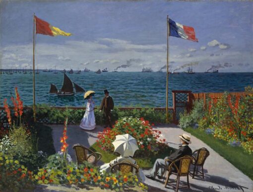 Reproduction de haute qualité du Jardin à Sainte-Adresse (1867) de Claude Monet - Peinture à l'huile artisanale d'un jardin de bord de mer du village de Dafen