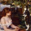 Pierre-Auguste Renoir "Girl and Cat" (c.1881 - 1882) – Handcrafted Oil Painting Reproduction for Portrait and Animal Art Decor