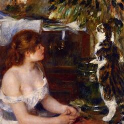 Pierre-Auguste Renoir "Girl and Cat" (c.1881 - 1882) – Handcrafted Oil Painting Reproduction for Portrait and Animal Art Decor