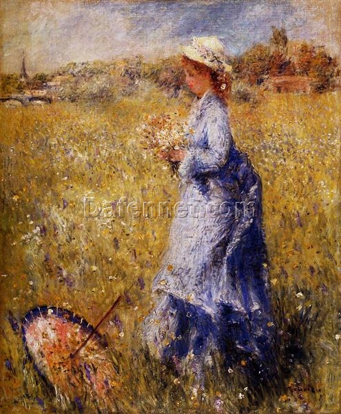 Renoir “Girl Gathering Flowers” c.1872 – Premium Oil Painting Reproduction from Dafen Village Art Studio
