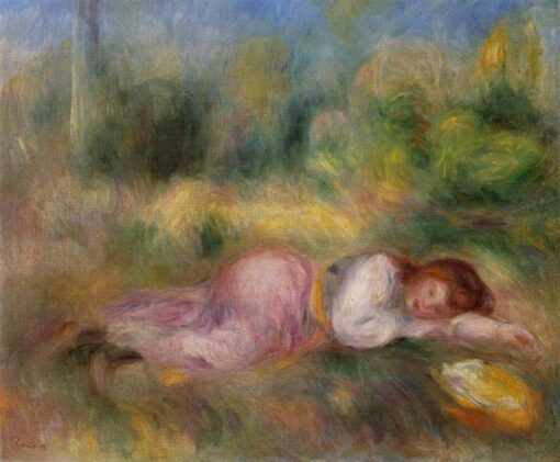 Pierre-Auguste Renoir, “Muchacha tumbada en la hierba” (1890) – Reproducción artesanal al óleo, ideal para un retrato elegante o una decoración de estilo pastoral