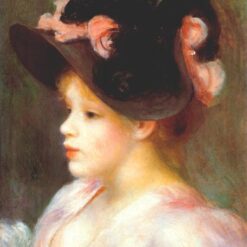 Pierre-Auguste Renoir "Girl with a Pink and Black Hat" (c.1890) – Handcrafted Oil Painting Reproduction for Elegant Portrait or Fashion Decor
